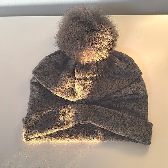 NWOT! Gray Sparkle Hat with Fur Pom! - Picture 2 of 5